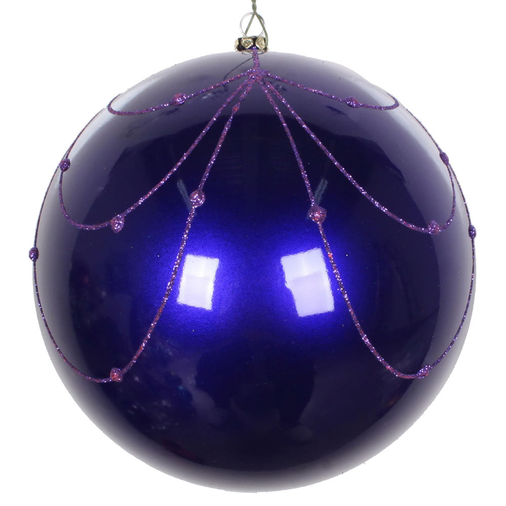 Vickerman 6" Purple Candy Finish Curtain Ornament with Glitter Accents 3 per Bag