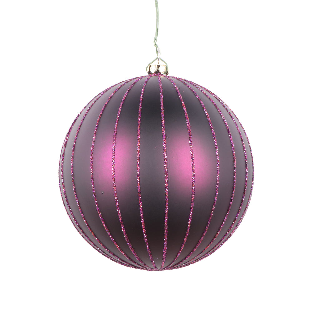 Vickerman 4" Plum Matte Glitter Ball Christmas Ornament 4 pieces per bag