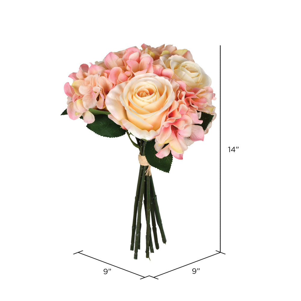 Vickerman 14" Artificial Pink Rose and Hydrangea Bundle.