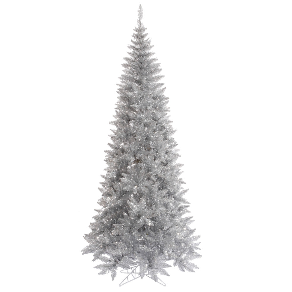 Vickerman 10' Silver Tinsel Fir Slim Artificial Christmas Tree Unlit
