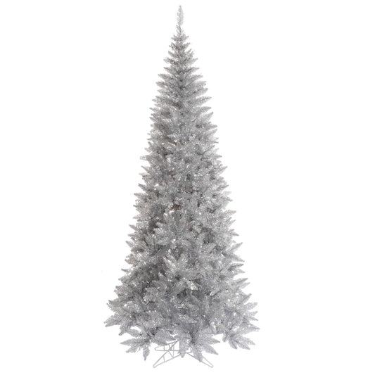Vickerman 10' Silver Tinsel Fir Slim Artificial Christmas Tree Unlit