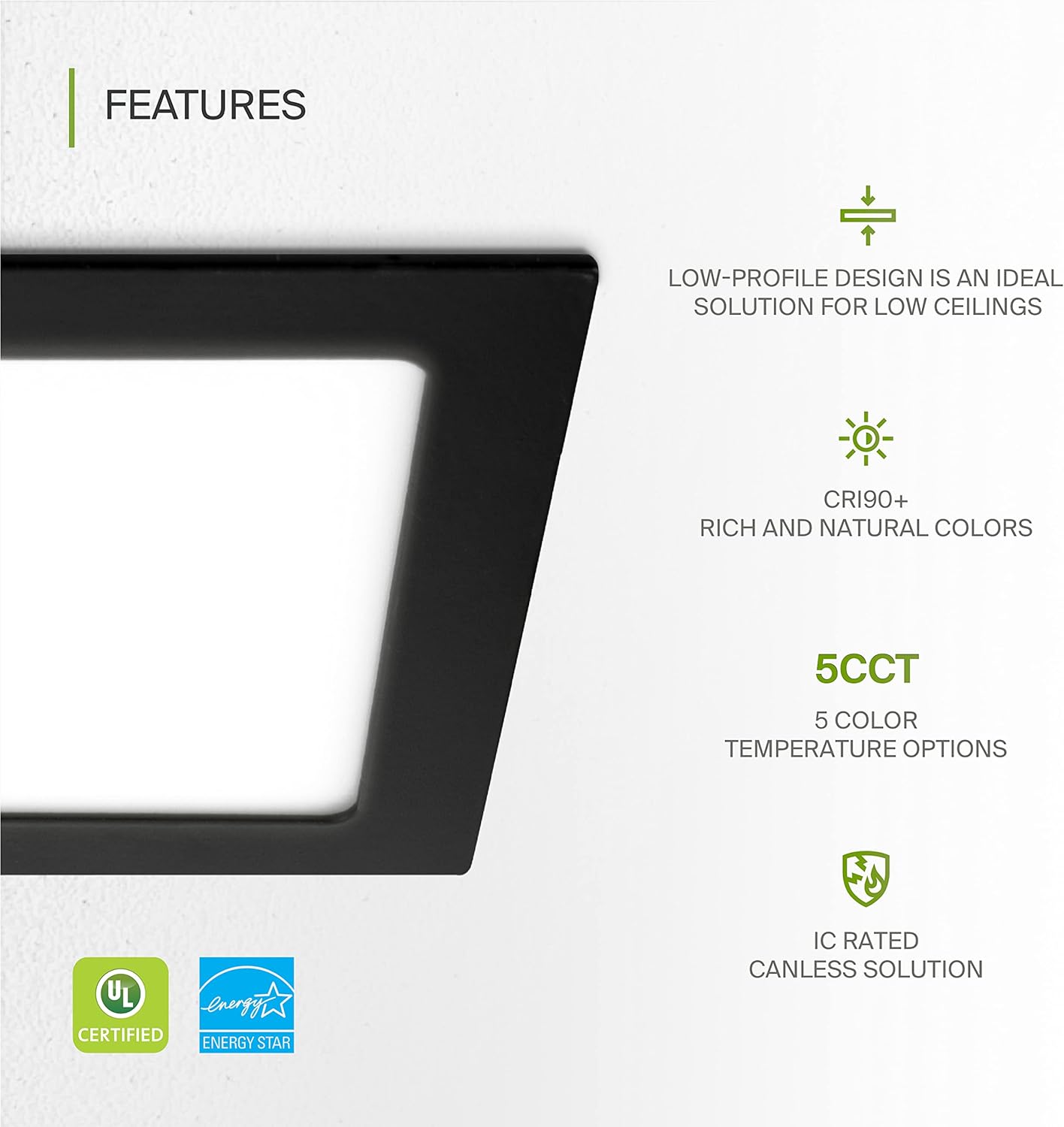 ASD Lighting LED Recessed Mini Panel Square 6inch 15W 120V Triac 2700/3000/3500/4000/5000K Black UL Energy Star 6 pack