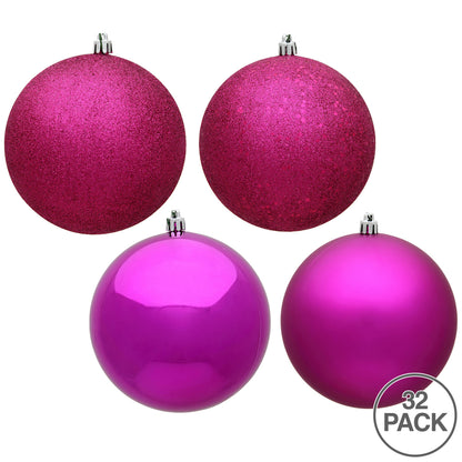 Vickerman 3" Fuchsia 4-Finish Ornament Assortment 32 per Box