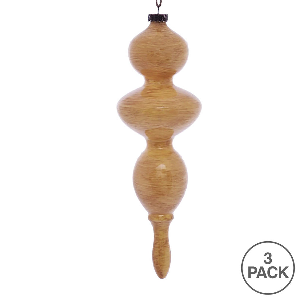 Vickerman 14" Tan Wood Grain Bubble Finial Ornament Pack of 3