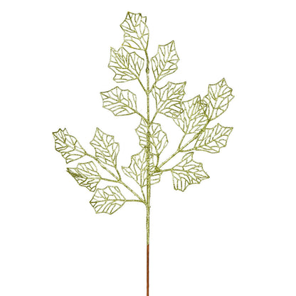 Vickerman 21" Lime Glitter Holly Leaf Lace Artificial Christmas Spray. Includes 12 sprays per pack.