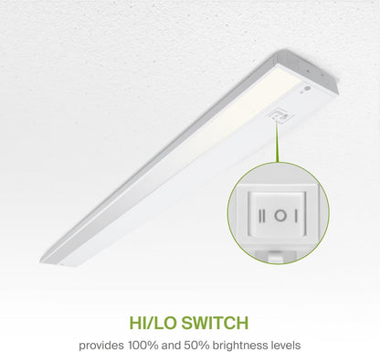 ASD Lighting LED Under Cabinet Linear 40" 20W 120V Dimmable CCT Selectable 2700/3000/4000K Hardwired or Plug-in, Linkable, Hi/Low Switch, White UL