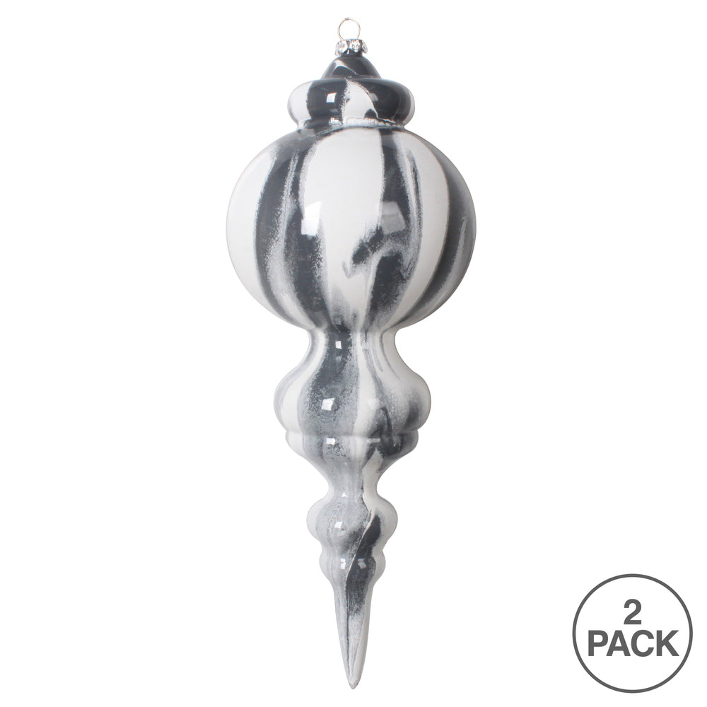 Vickerman 10" Gray and White Marble Finial Ornament Pack of 2