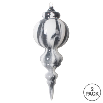 Vickerman 10" Gray and White Marble Finial Ornament Pack of 2