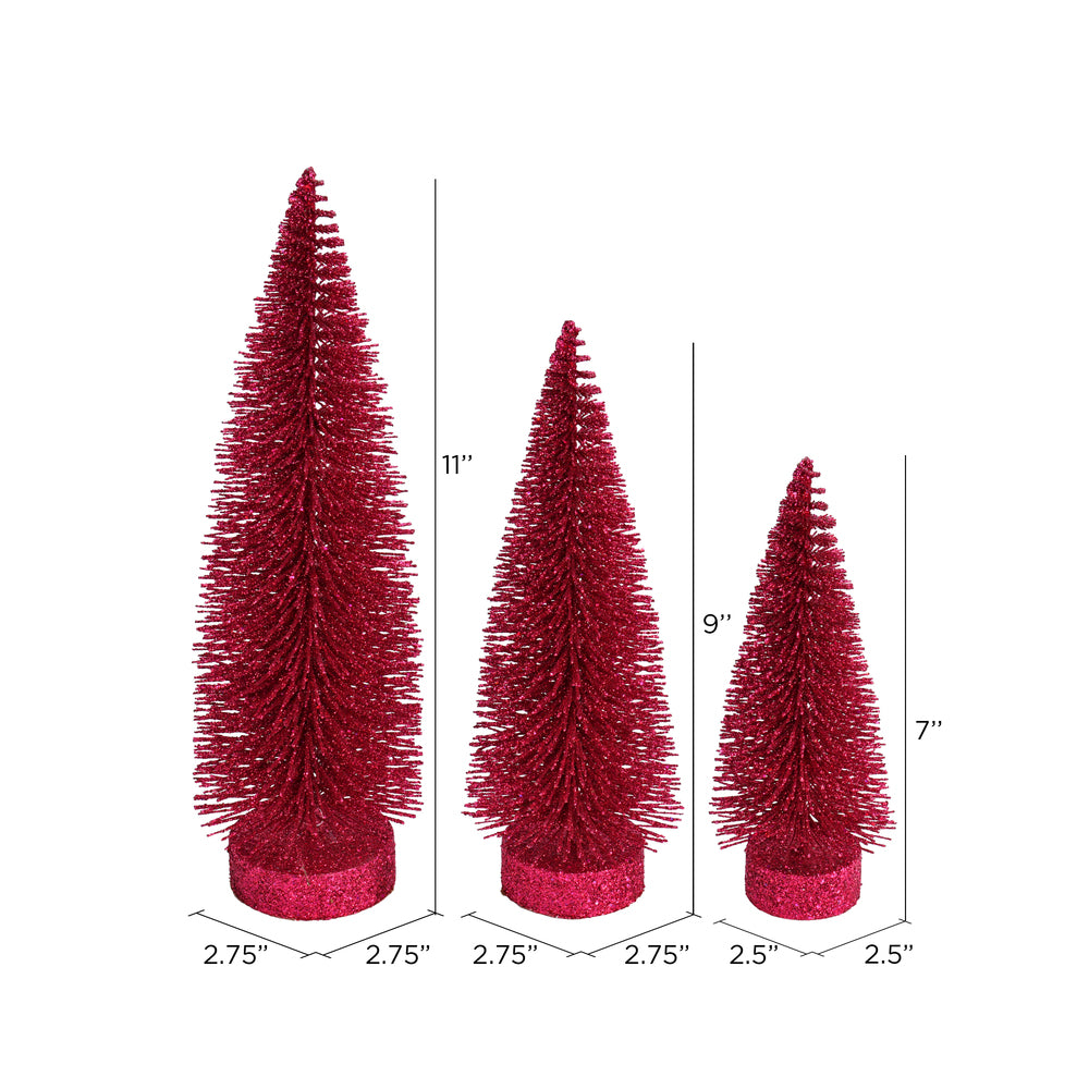 Vickerman 7"-9"-11" Dusty Rose Glitter Oval Pine Artificial Christmas Tree Set of 3