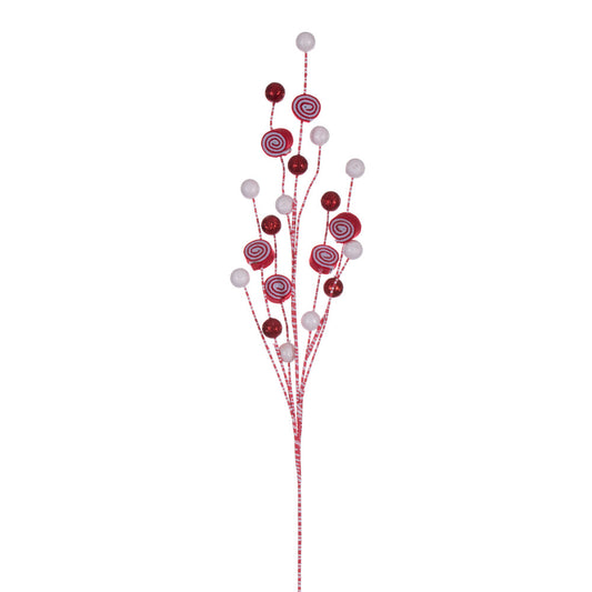Vickerman 32" Red and White Swirl and Glitter Ball Spray 4 per bag.