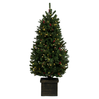 Vickerman 5' x 32" Potted Mixed Berry Pine Artificial Christmas Tree Warm White Dura-lit LED Lights