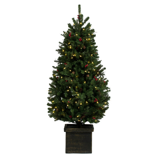 Vickerman 5' x 32" Potted Mixed Berry Pine Artificial Christmas Tree Warm White Dura-lit LED Lights