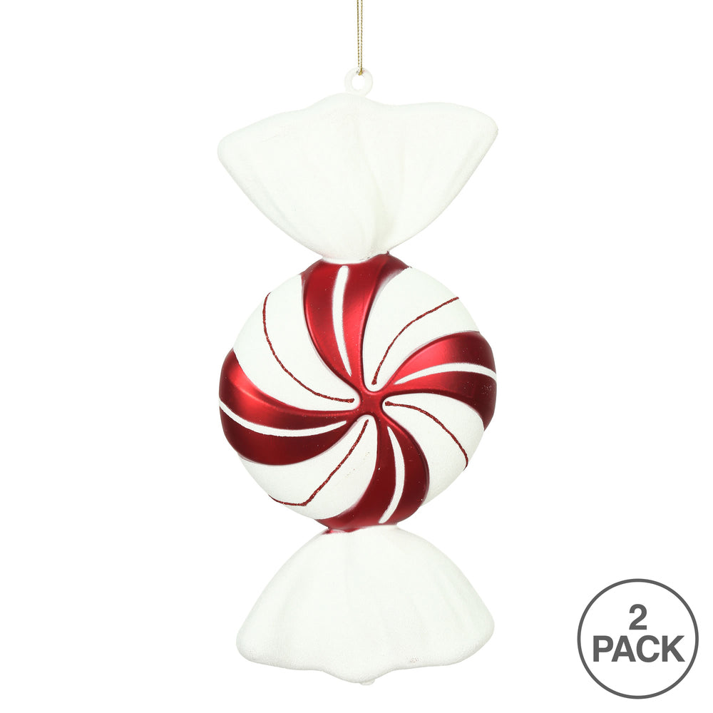 Vickerman 12" Red and White Round Swirl Candy Christmas Ornament Pack of 2