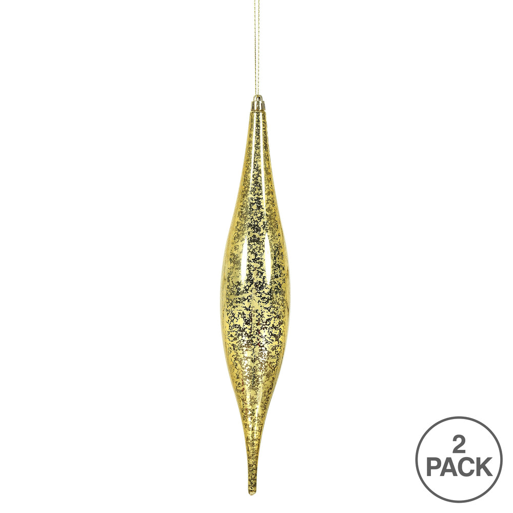 Vickerman 13" Gold Mercury Rain Drop Christmas Ornament Pack of 2