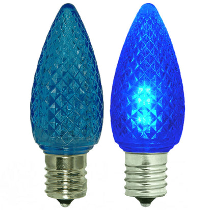 Damar- C9 LED Replacement Christmas Light Bulbs Faceted Transparent Blue 0.96W E17 Intermediate Base Dimmable 100-130V Pack of 6- Commercial Grade Shatterproof String Colored Light for Patio Holiday