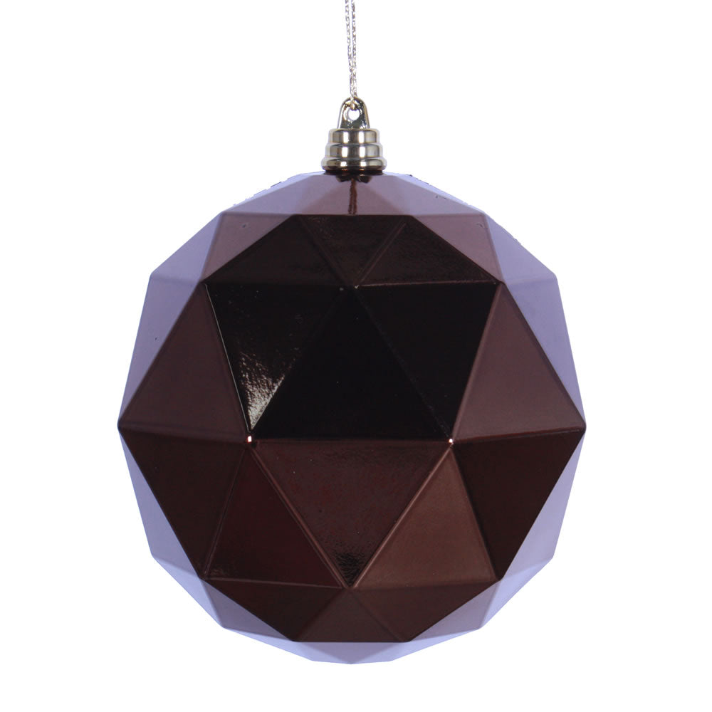 Vickerman 4.75" Mocha Shiny Geometric Ball Ornament 4 per bag