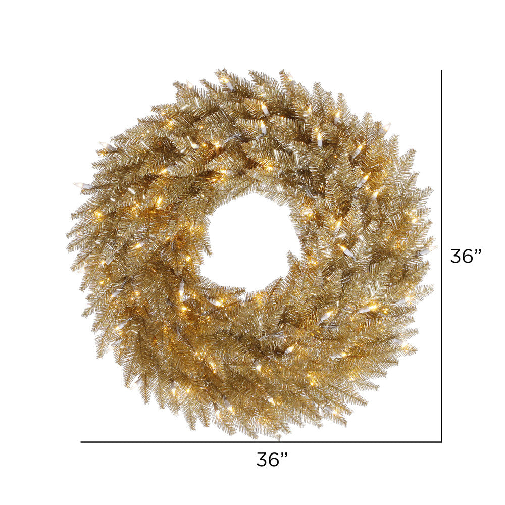 Vickerman 36" Champagne Fir Artificial Christmas Wreath Clear Dura-lit Incandescent Mini Lights
