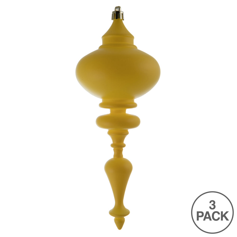 Vickerman 8" Yellow Matte Finial Ornament Pack of 3