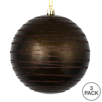 Vickerman 6" Gunmetal Candy Finish Ball Ornament with Glitter Lines 3 per Bag