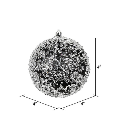 Vickerman 4" Black Glitter Hail Ball Ornament 6 per Bag