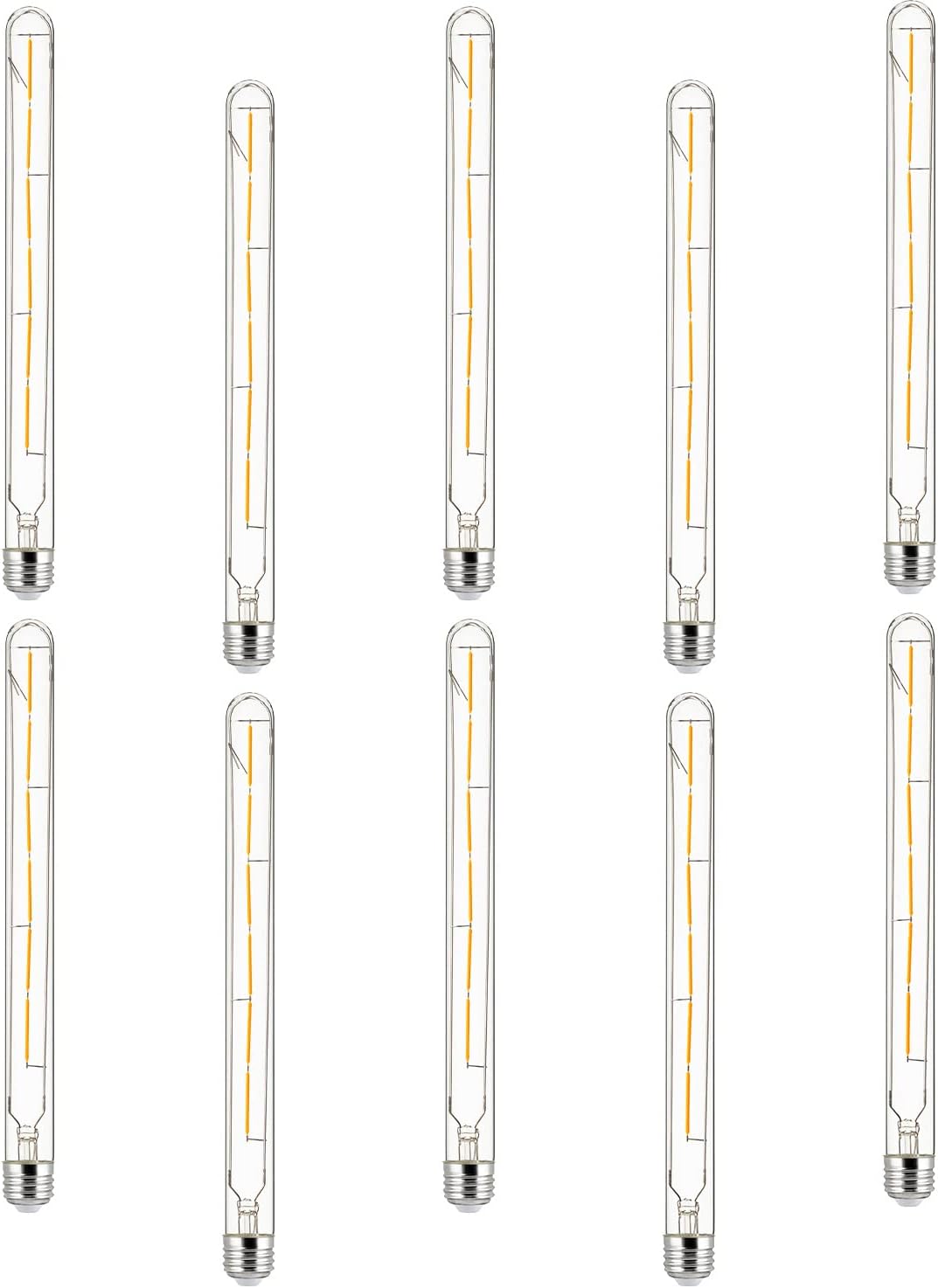 Sunlite LED Filament T8 Tubular Light Bulb, 5 Watts (40W Equivalent), 450 Lumens, Medium E26 Base, 120 Volts, Title-20 Compliant, Dimmable, 90 CRI, ETL Listed, 2200K Amber, 10 Pack