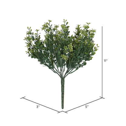 Vickerman 11"Artificial Mini Mixed Leaf Bush with White Buds Bush UV Coated Set of 3