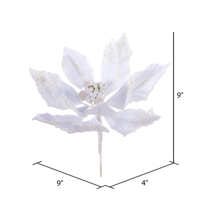 Vickerman 9" Artificial White Double Sided Velvet Poinsettia Christmas Pick 2 per bag