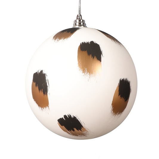 Vickerman 4.75" Matte White Ball Ornament with Gold and Black Brush Strokes 4 per bag.