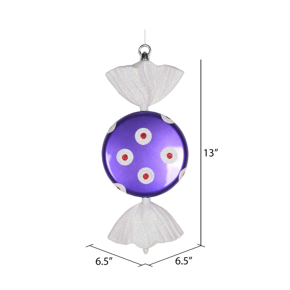 Vickerman 13" Purple-White Flat Polka Dot Candy Christmas Ornament