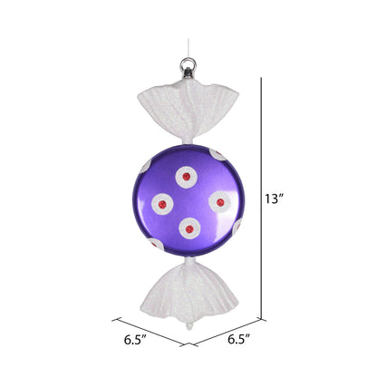 Vickerman 13" Purple-White Flat Polka Dot Candy Christmas Ornament