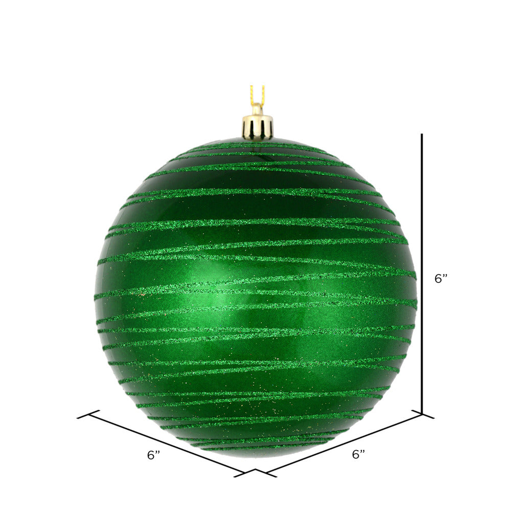 Vickerman 6" Green Candy Finish Ball Ornament with Glitter Lines 3 per Bag