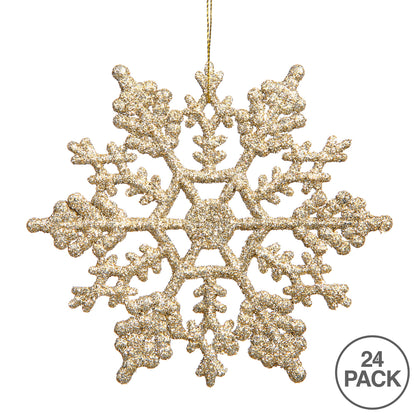 Vickerman 4" Champagne Glitter Snowflake Christmas Ornament 24 per Box