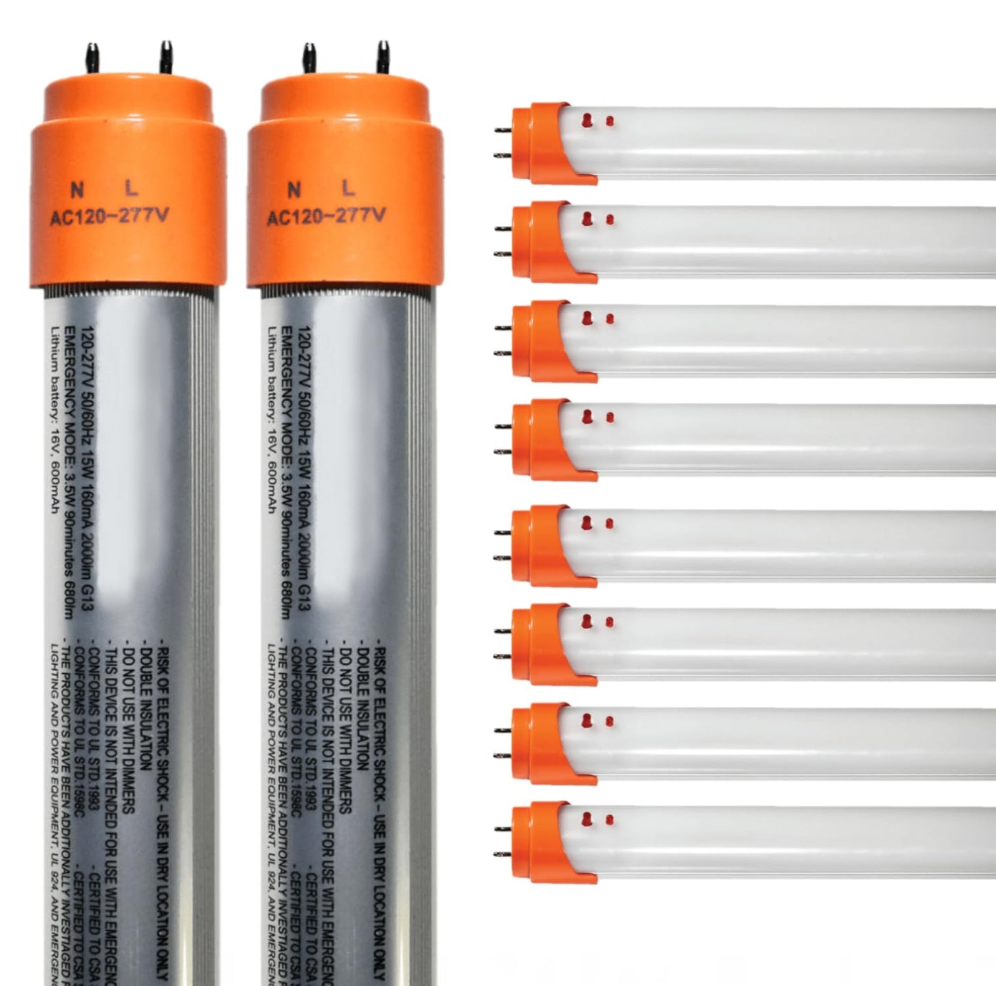 Damar- 4Ft T8 LED Emergency Tube Light Bulb Emergency Mode: 680 Lumens for 90mins Single-Ended Bypass 15W 2000 Lumen 4000K Cool White G13 Base 120-277V Pack of 10- Fluorescent Replacement for Garage