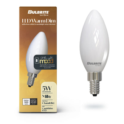 Bulbrite 776401 5W LED B11 3000K - 1800K FILAMENT MILKY WARM DIM E12