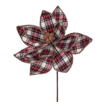 Vickerman 17" Artificial Red and White Plaid Poinsettia Christmas Stem 4 per bag