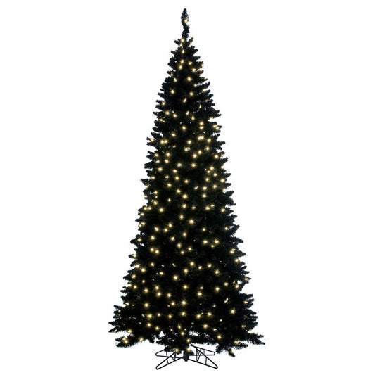 Vickerman 7.5' x 41" Flocked Black Fir Slim Christmas Tree Warm White LED Mini Lights.