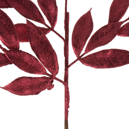 Vickerman 22" Burgundy Glitter BayLeaf Artificial Christmas Spray. Includes 12 sprays per pack.