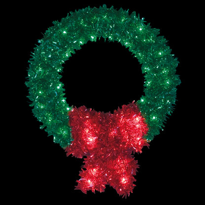 Vickerman 4' Metallic Wreath & Bow Commercial Pole Decoration With 55 LED Lights.