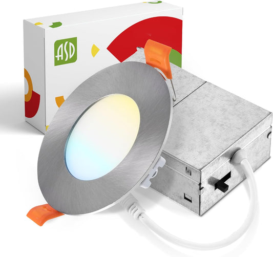 ASD Lighting LED Recessed Mini Panel Round 3inch 6W 120V Triac 2700/3000/3500/4000/5000K Nickel UL Energy Star