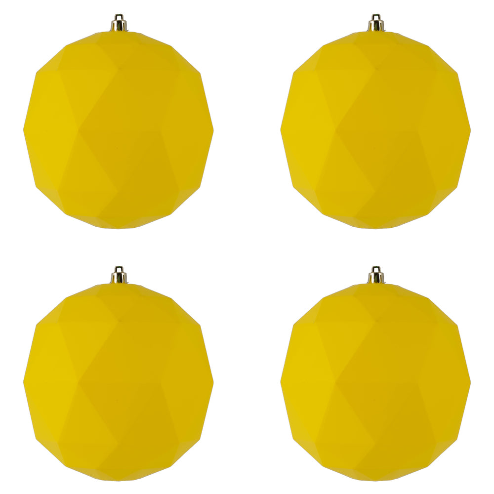 Vickerman 6" Yellow Matte Geometric Ball Ornament 4 per bag
