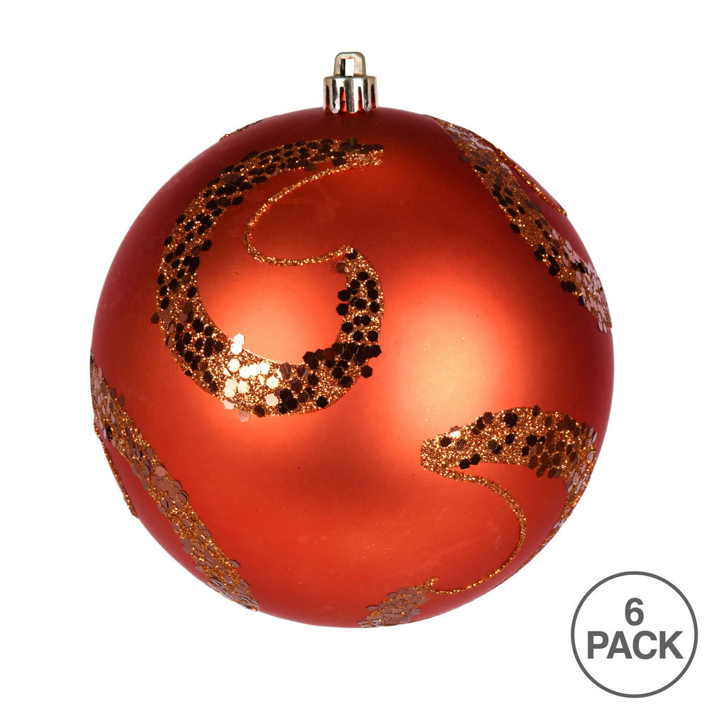 Vickerman 4" Burnish Orange Matte Sequin Swirl Ornament 6 per Bag