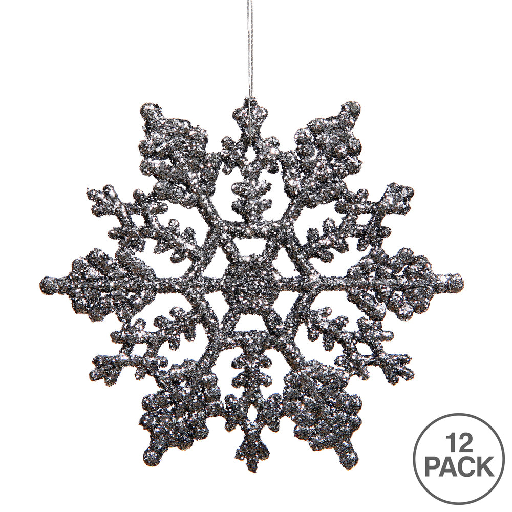 Vickerman 8" Pewter Glitter Snowflake Christmas Ornament 12 per Box