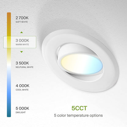 ASD Lighting LED Round Recessed Mini Panel Gimbal 4" 12W 120V Dimmable CCT Selectable 2700/3000/3500/4000/5000K White UL Energy Star 6pack