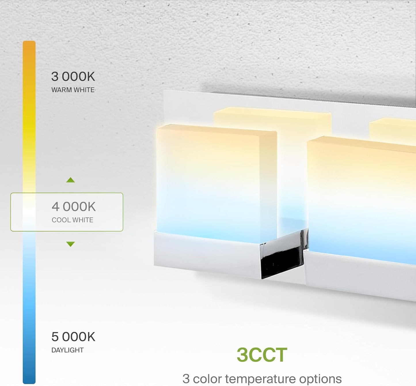 ASD Lighting LED Vanity 2-light 12W 120V CCT Selectable 3000/4000/5000K Dimmable Chrome ETL