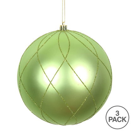 Vickerman 6" Celadon Matte and Glitter Swirl Ball Ornament 3 per Box