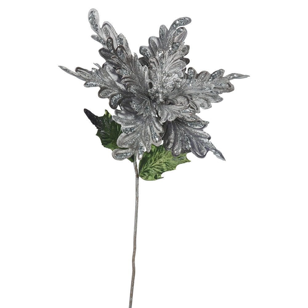 Vickerman 31" Pewter Velvet Poinsettia Artificial Christmas Pick 3 per Bag