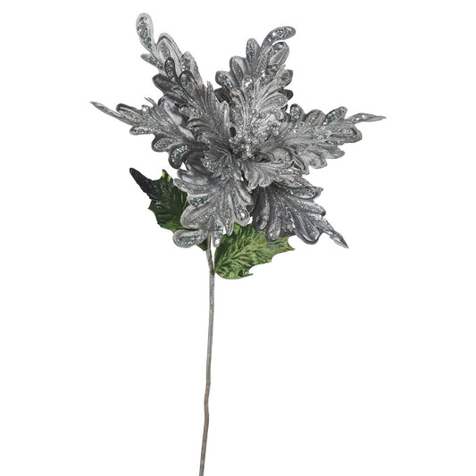 Vickerman 31" Pewter Velvet Poinsettia Artificial Christmas Pick 3 per Bag