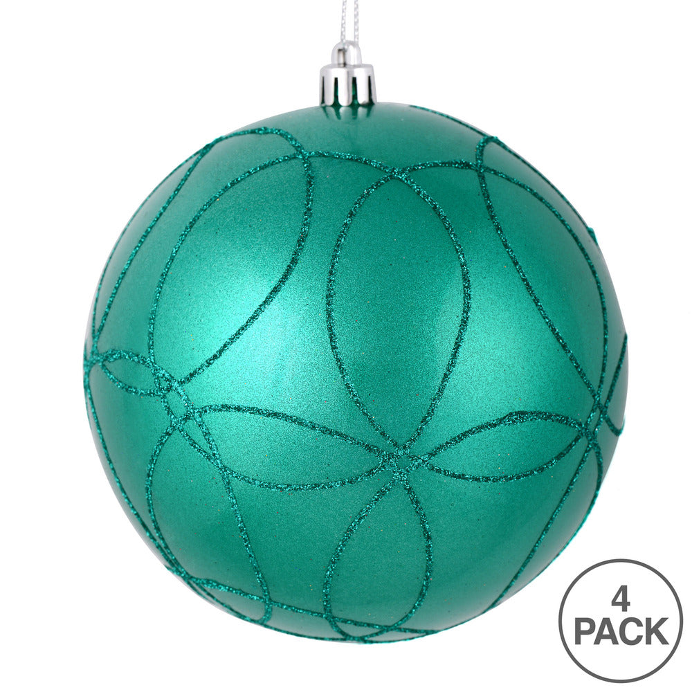 Vickerman 4.75" Teal Candy Ornament with Circle Glitter Pattern 4 per Bag