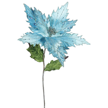 Vickerman 26" Sea Blue Velvet Poinsettia Artificial Christmas Pick 3 per Bag