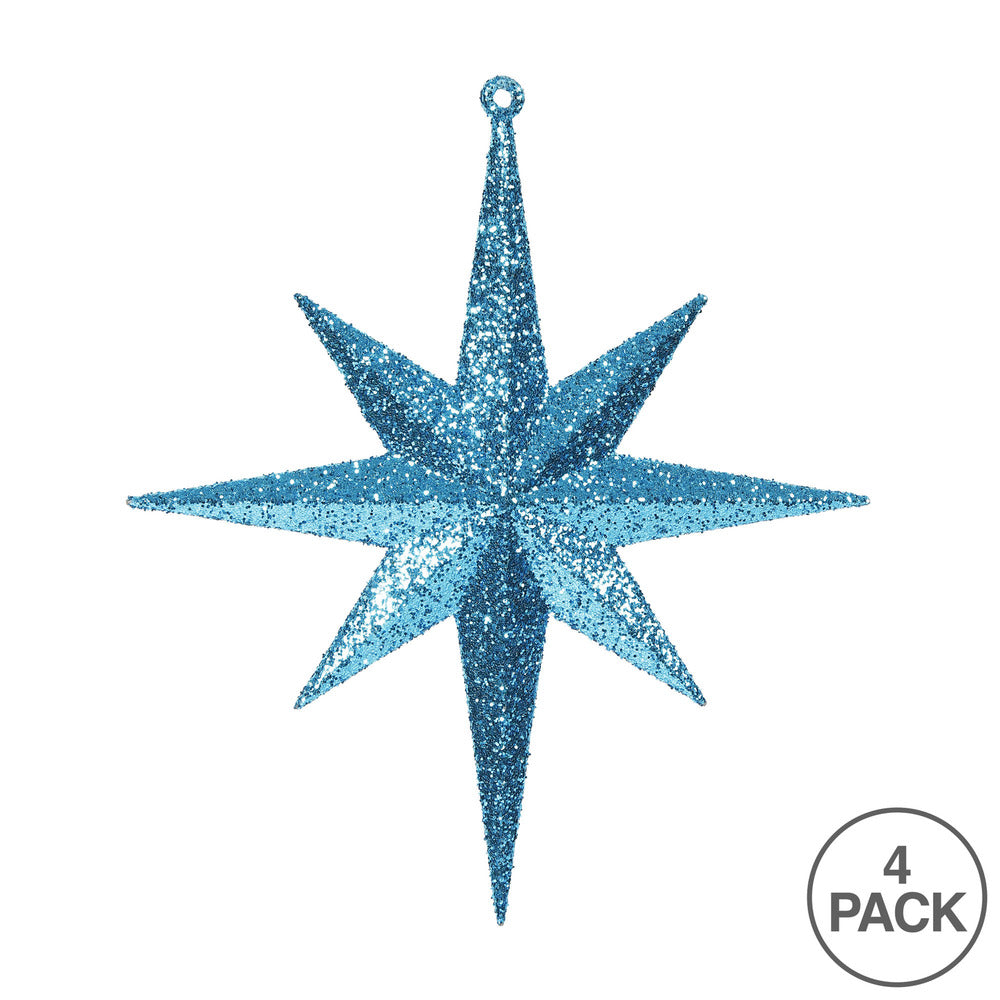 Vickerman 8" Turquoise Iridescent Glitter Bethlehem Star Christmas Ornament 4 per Box